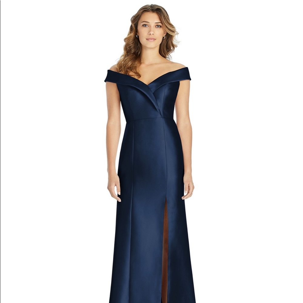 Alfred Sung Off the Shoulder Bridesmaid Dress in Midnight